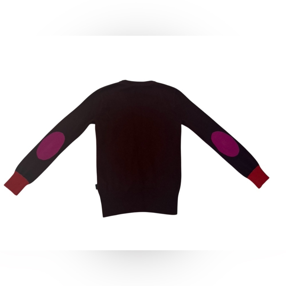 Burberry Brit Burgundy Cashmere Sweater w/ Pink Elbow Patches & Red Cuffs, XS - Picture 3 of 7